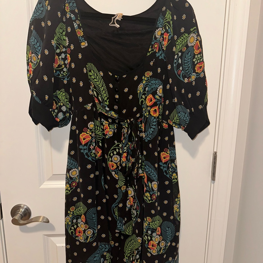Maeve Black Dress with Colorful Skull and Floral Design
